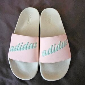 Adidas Green and White Slides